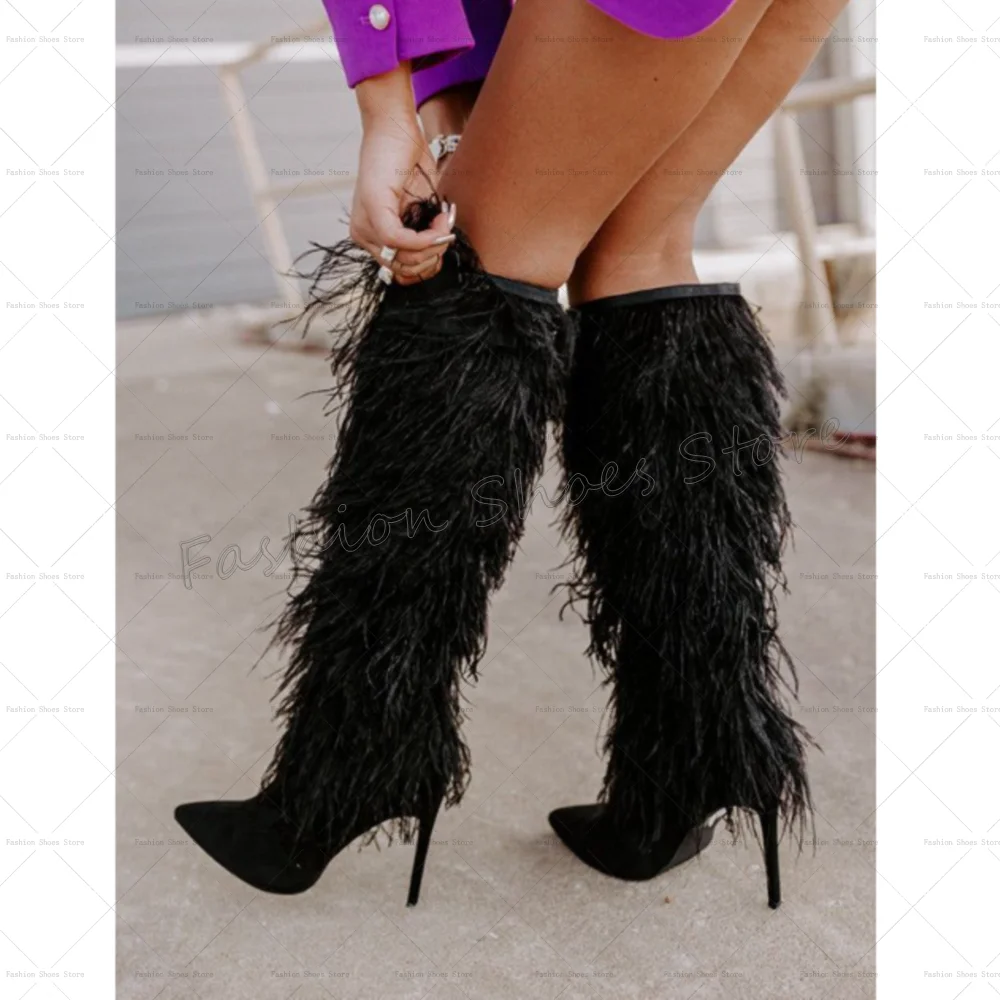 Фиолетовые ботинки с боковой молнией и декором из перьев - Фотография_3