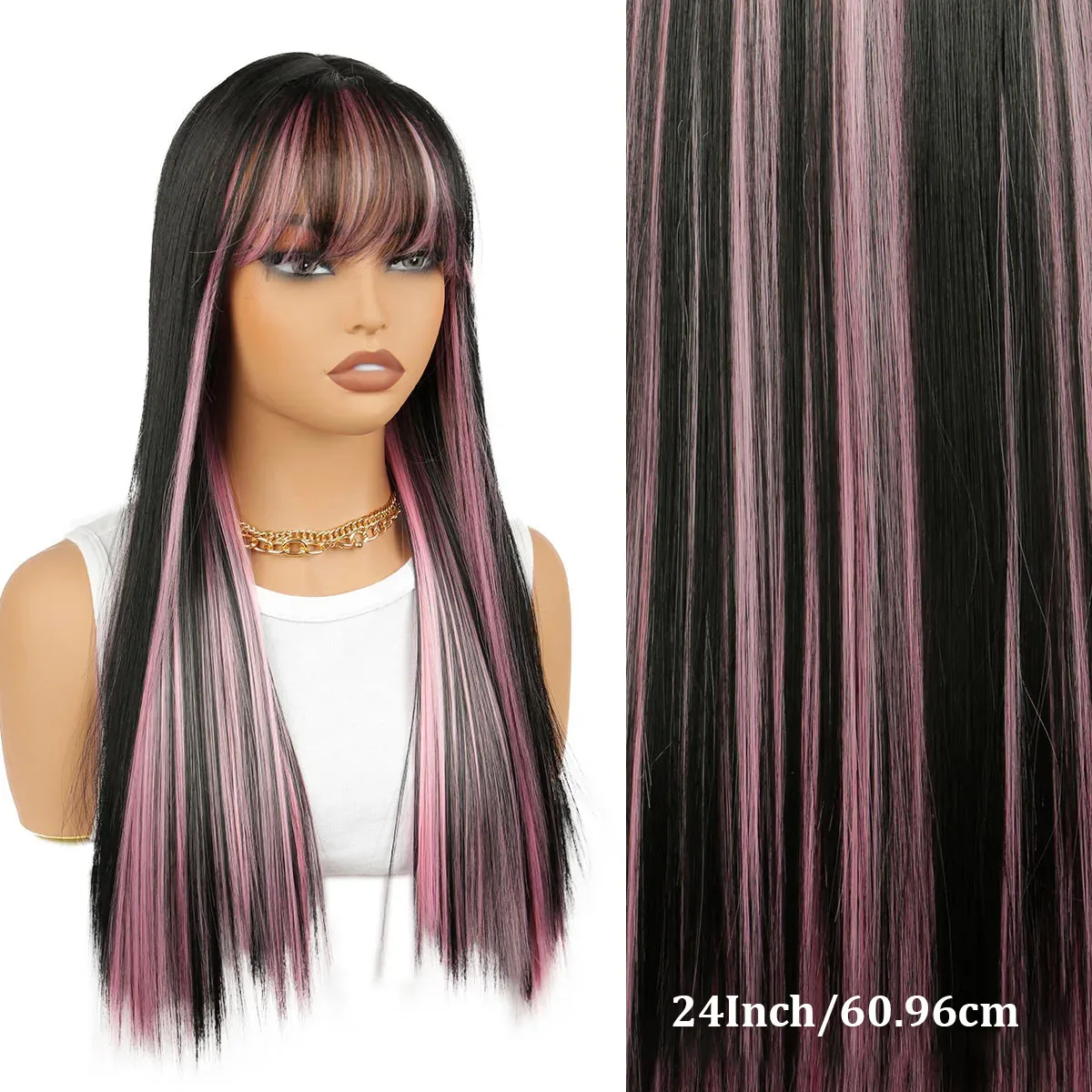 Длинные прямые парики с челкой для женщин - Фотография_4