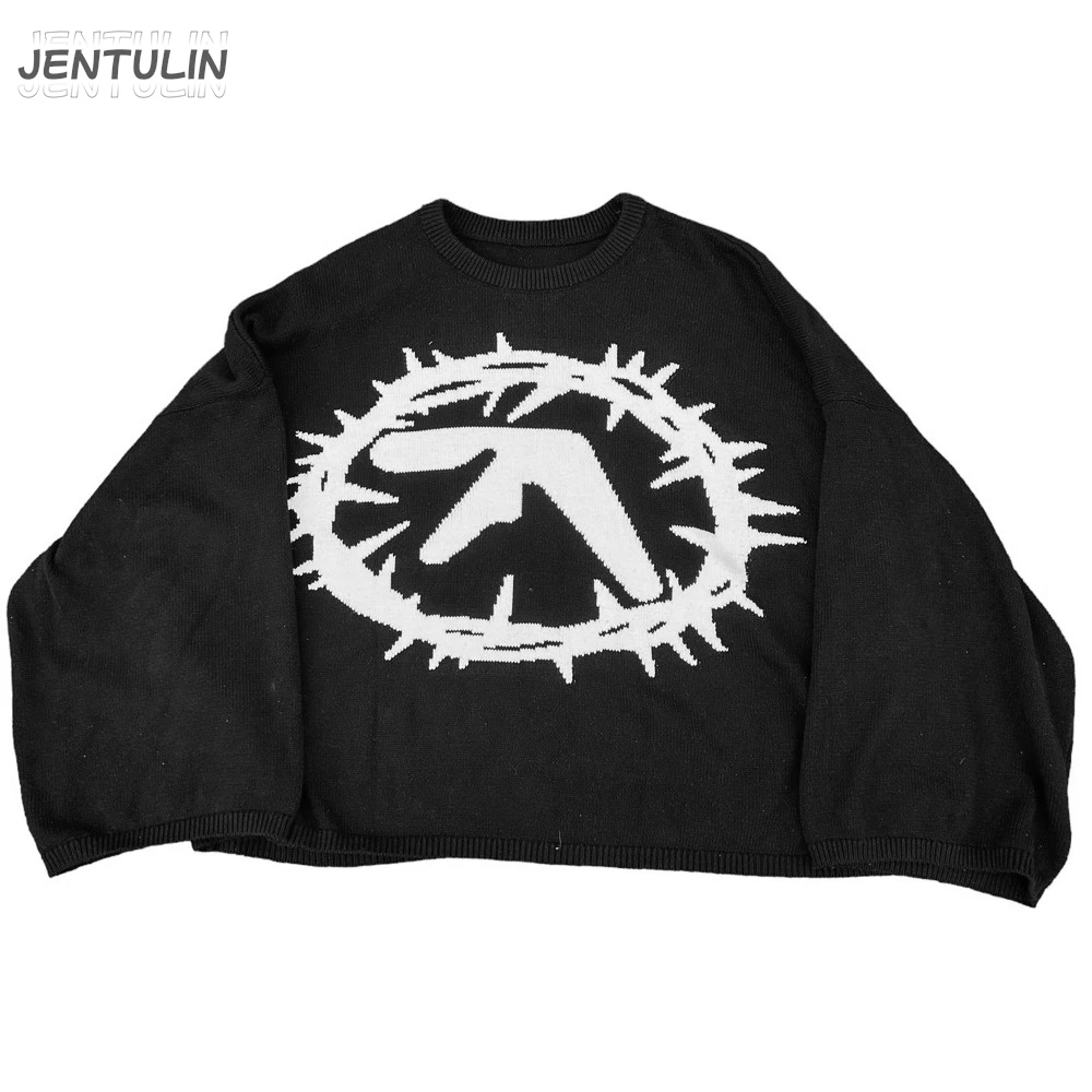 Мужской свитер в стиле панк aphex twin knit y2k