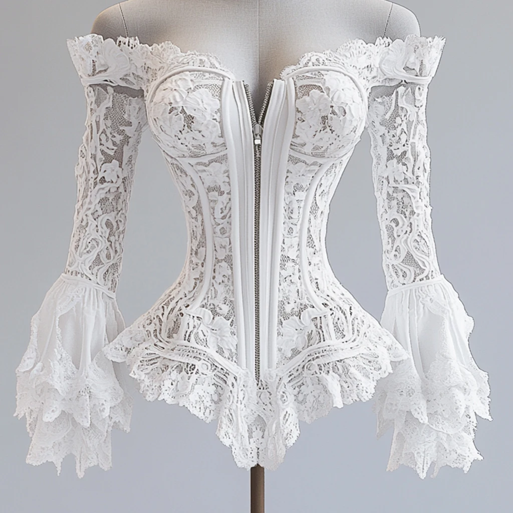 Кружевная блузка с открытыми плечами для женщин - Фотография_2