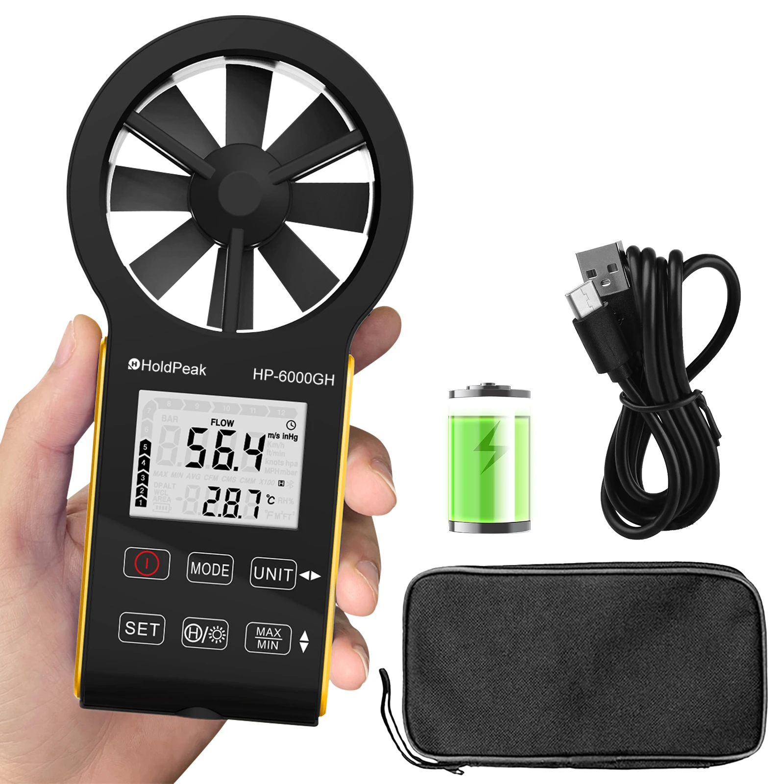 Цифровой анемометр с измерением температуры и воздушного потока