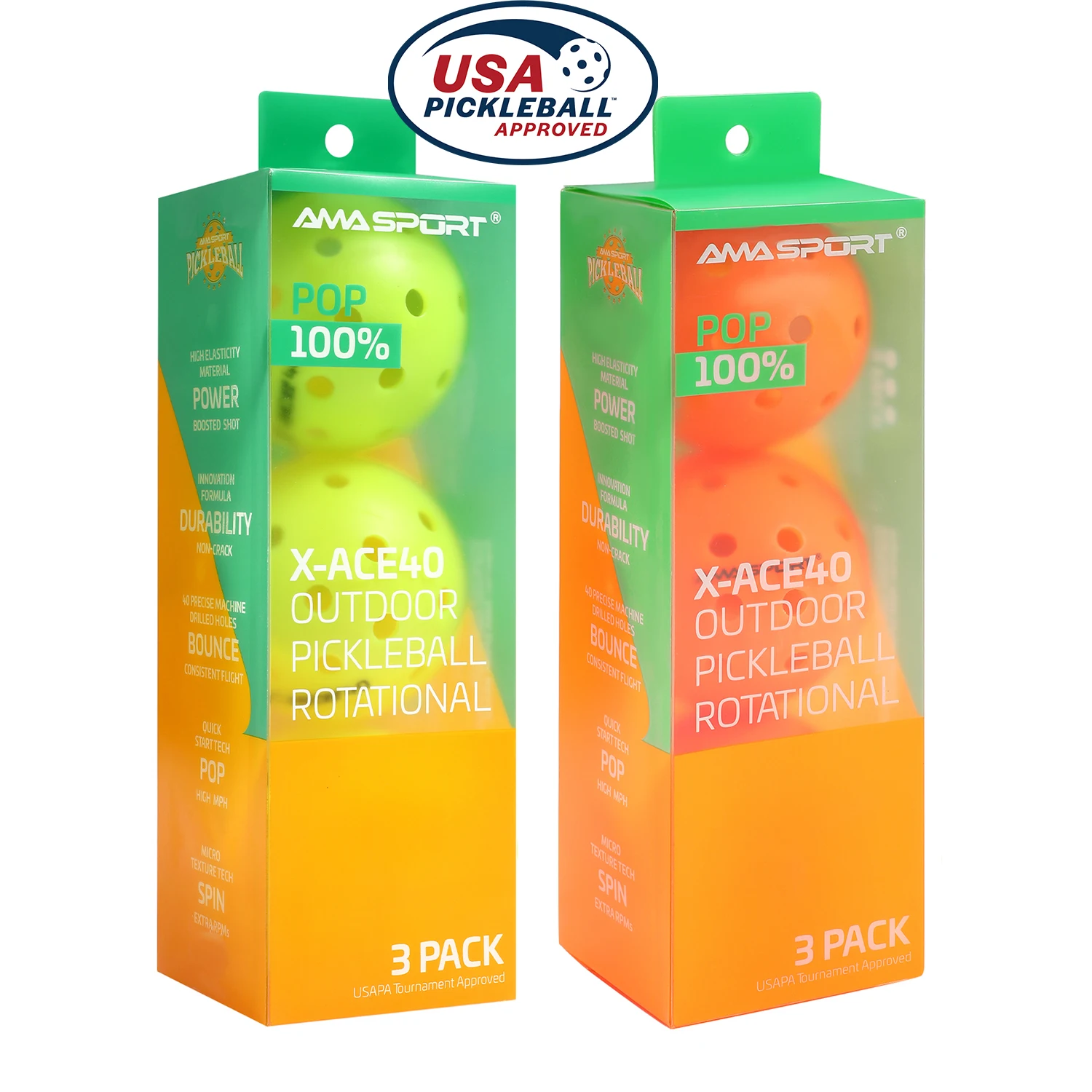 Ama sport x-ace pickleballs 40-луночные уличные шарики для пиклбола