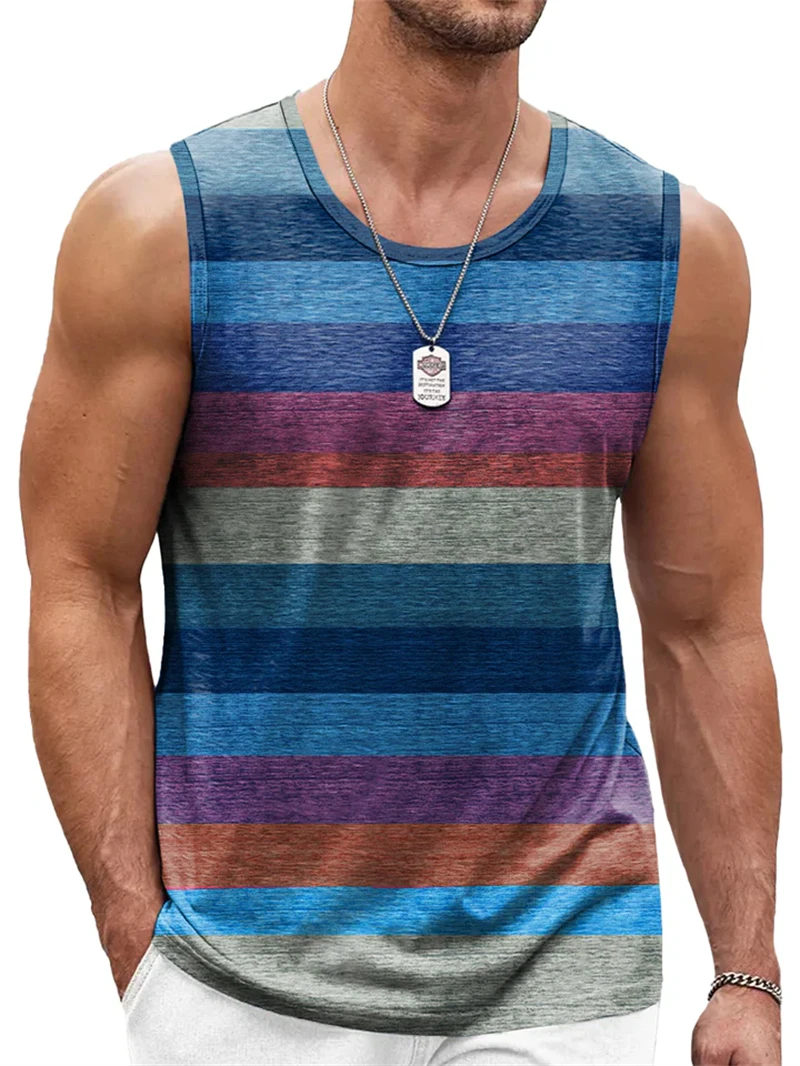Retro striped graphic tank tops