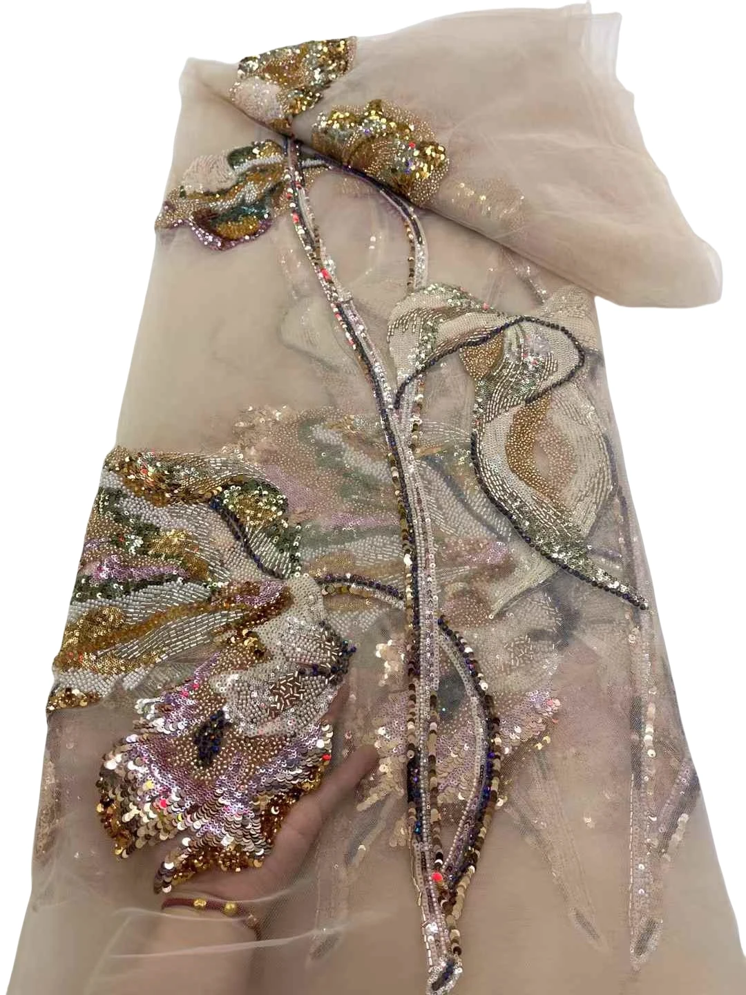 Свадебная ткань - вышитое сетчатое кружево с камнями для вечерних платьев - Фотография_6