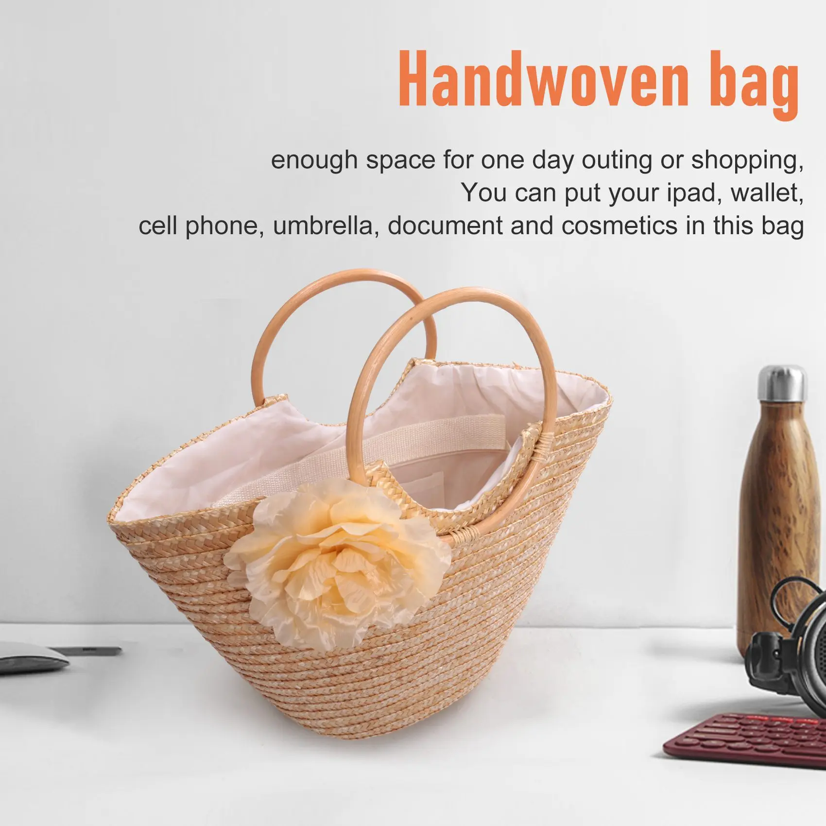 Abqr женская соломенная сумка с цветочным плетением - Фотография_3