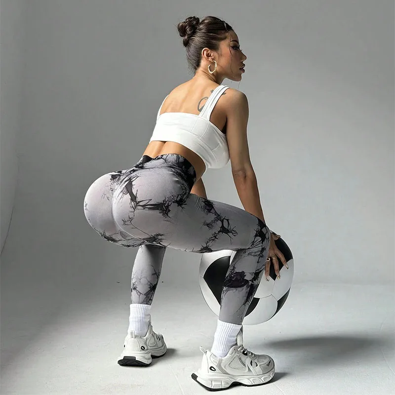 Новые модные бесшовные леггинсы с принтом тай-дай для женщин - Фотография_2