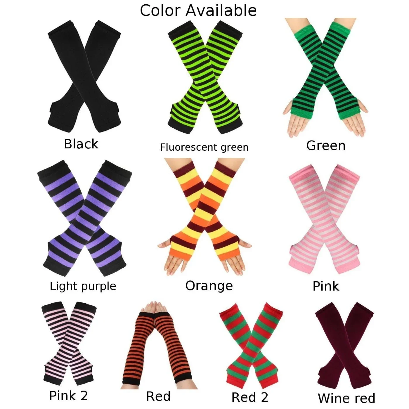 Полосатые зимние длинные перчатки - Фотография_6