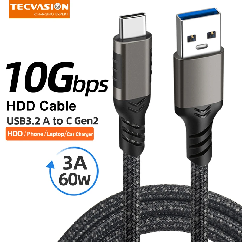 Кабель usb3.2 gen2 10 гбит/с кабель usb a-c 3a 60 вт qc3