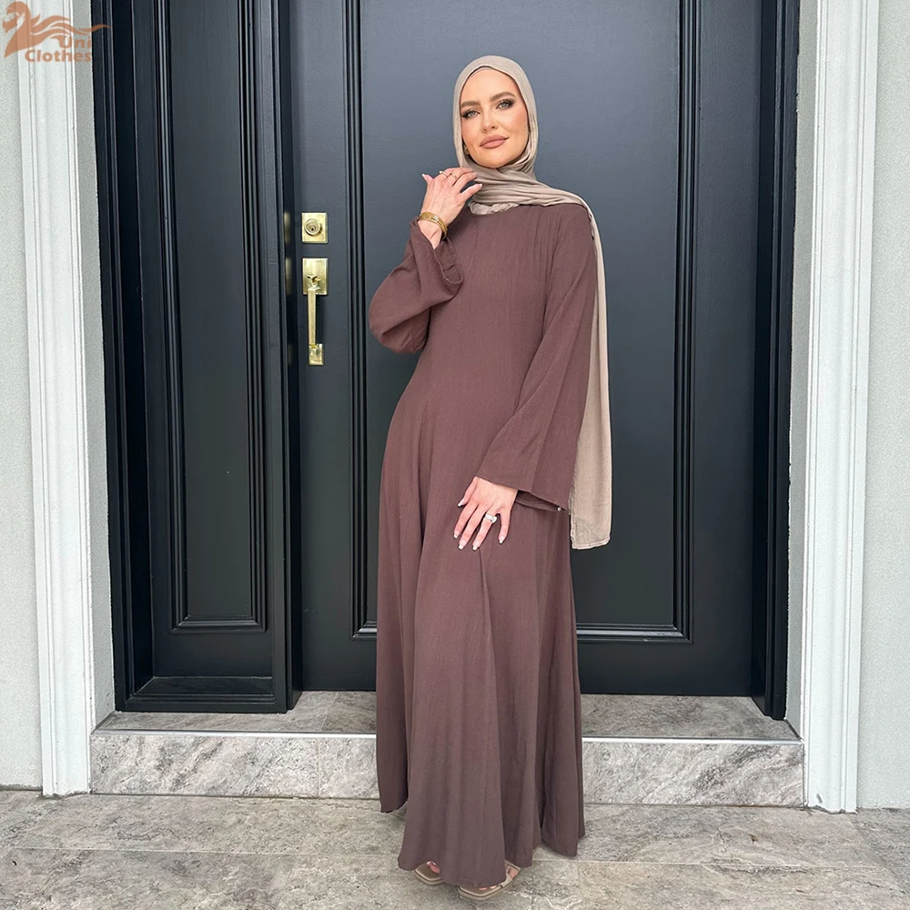 Мусульманское однотонное платье uni с поясом abayas dubai - Фотография_5