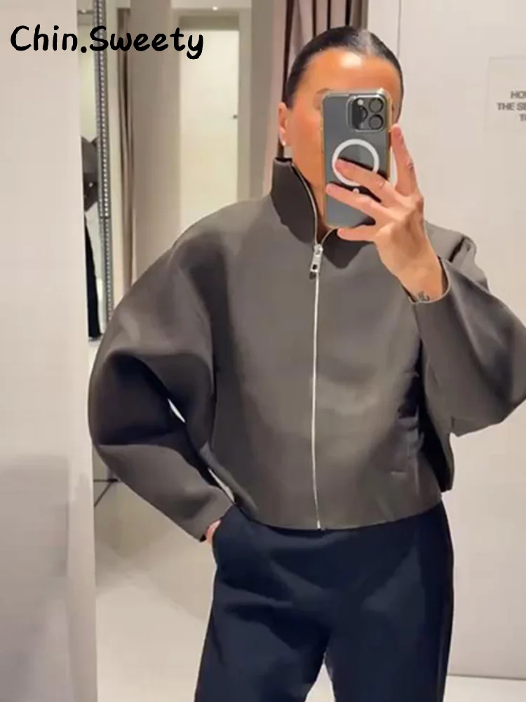 Повседневные женские вязаные укороченные куртки с воротником-стойкой