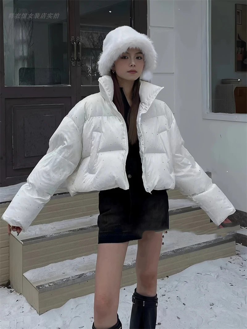 Zaroy женская толстая теплая хлопковая куртка со стразами - Фотография_4