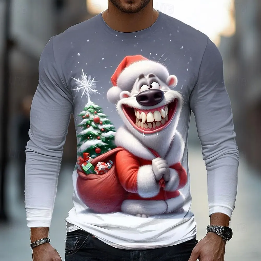 Забавная мужская футболка с рисунком белого медведя в рождественском стиле - Фотография_2