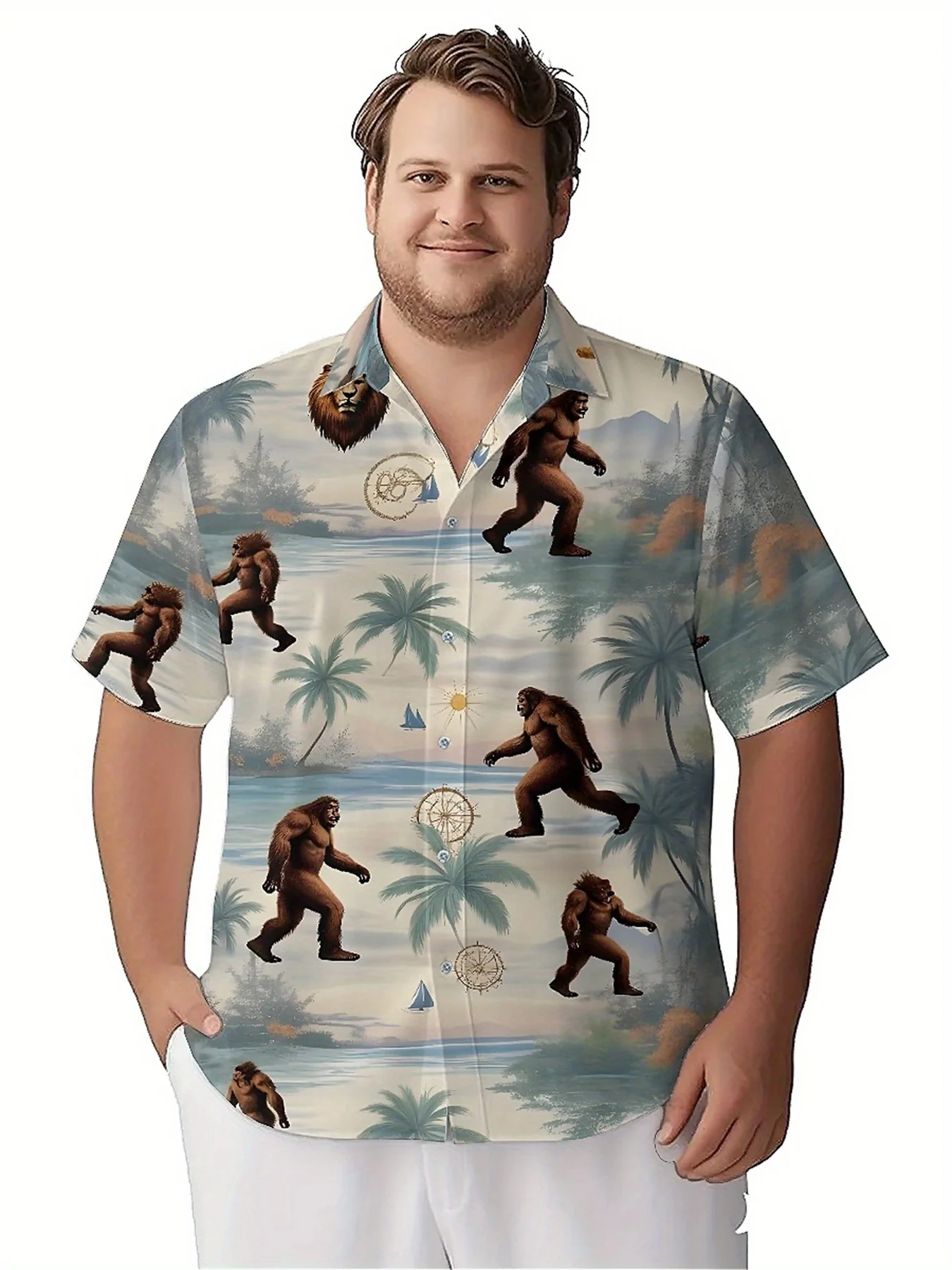 Мужские гавайские рубашки больших размеровsasquatch jungle walk pattern - Фотография_4