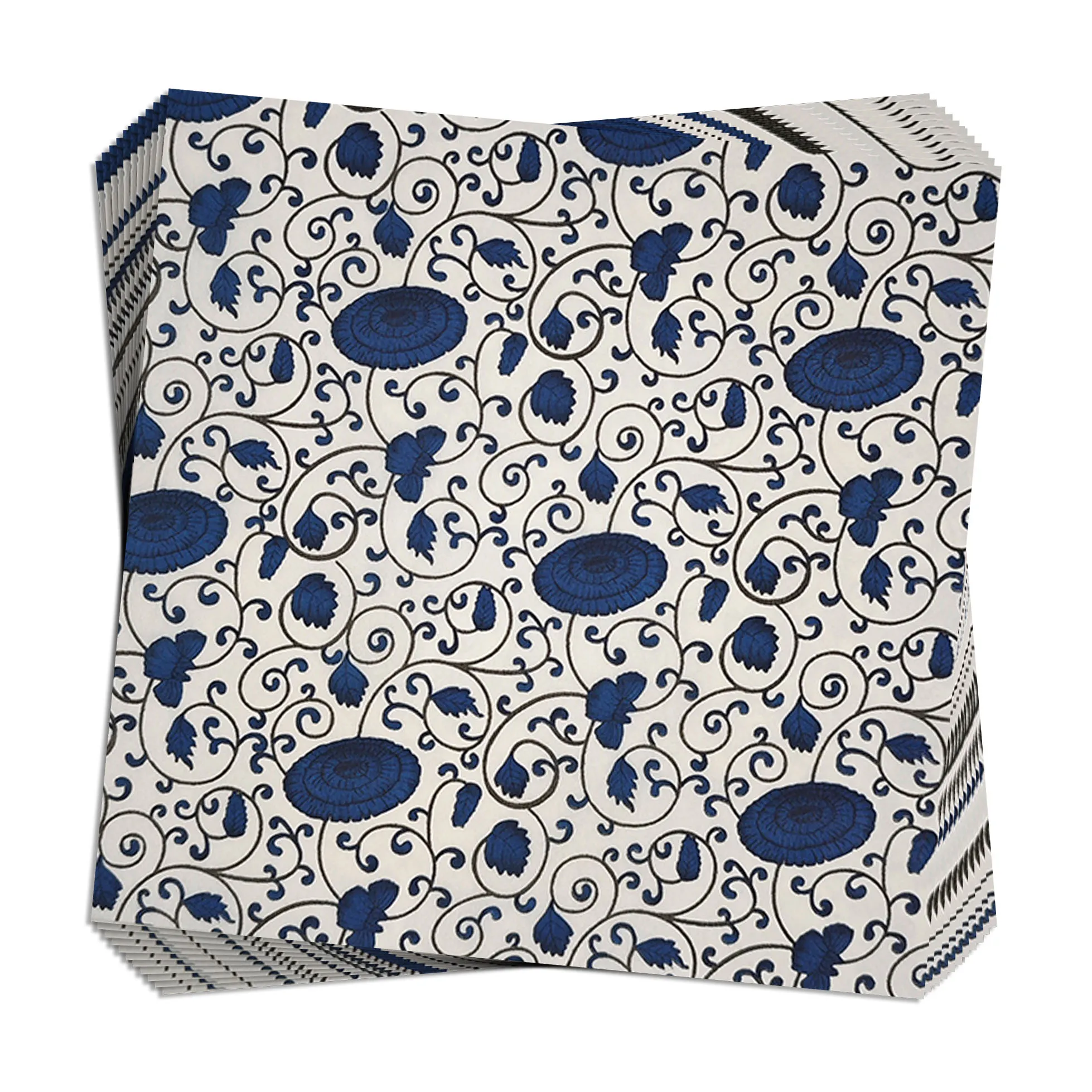 Синие и белые фарфоровые одноразовые бумажные салфетки с принтом - Фотография_5