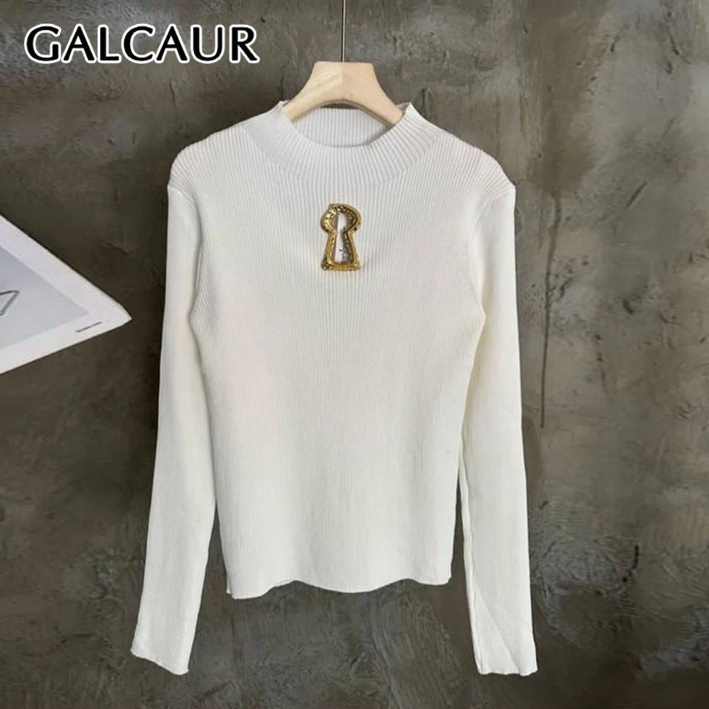Galcaur однотонный ажурный свитер