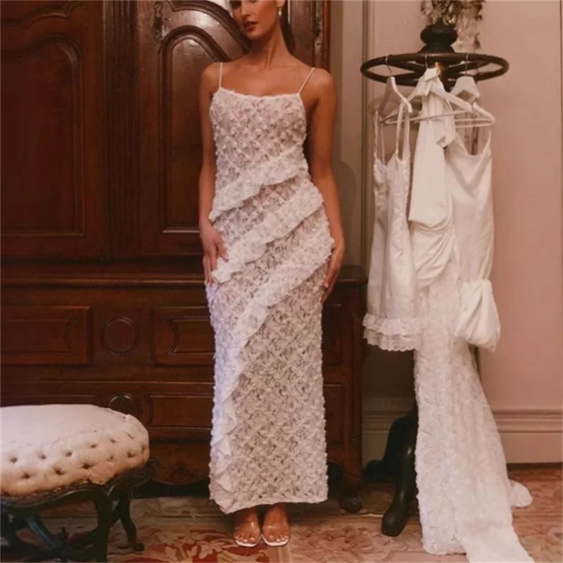 Летнее белое кружевное женское платье для выпускного вечера