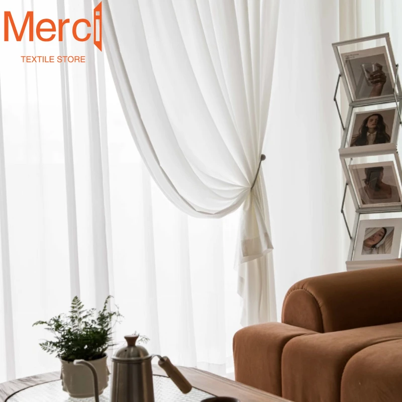 Роскошные шифоновые белые тюлевые белые прозрачные шторы для гостиной - Фотография_4