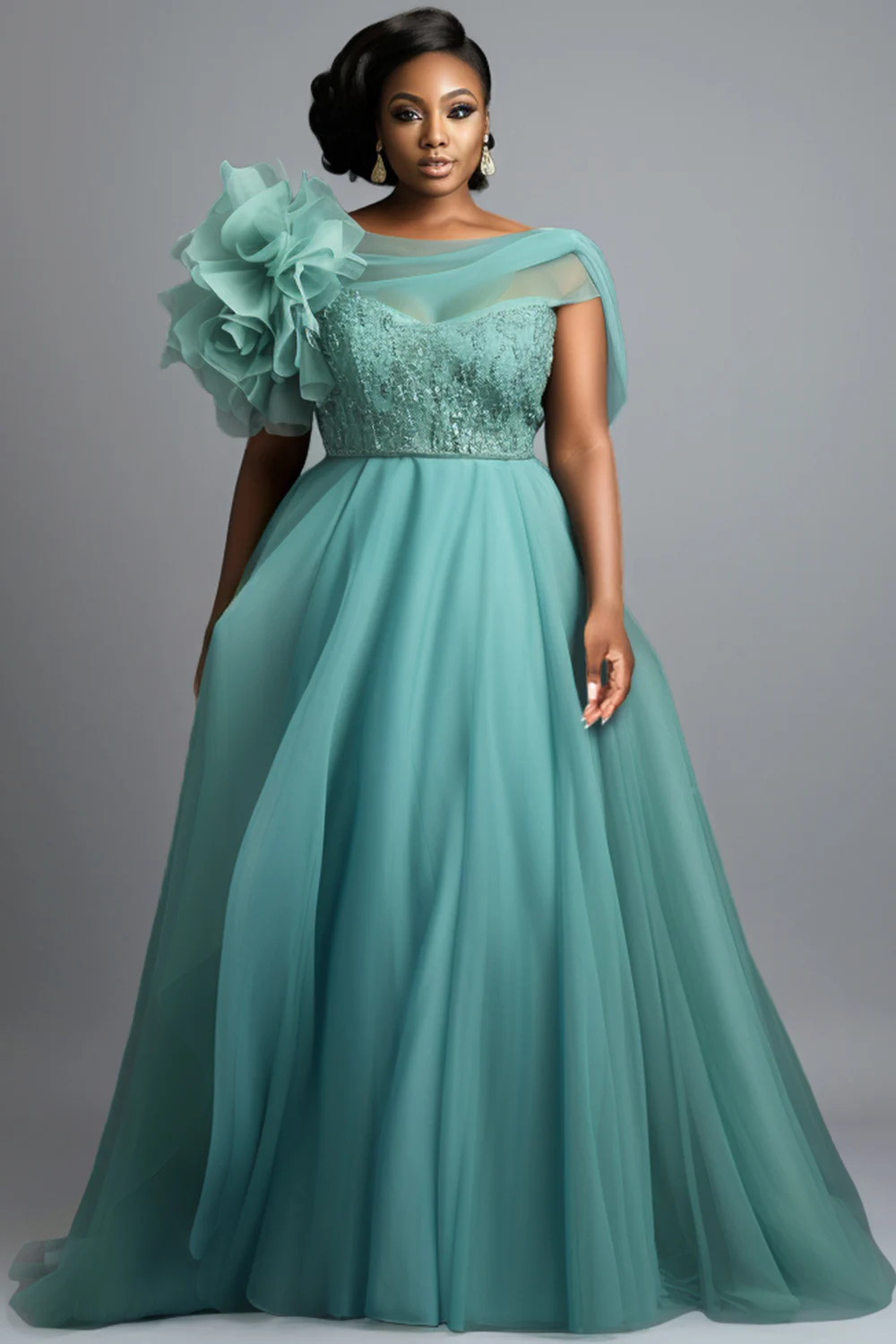 Плюс размер формальные шалфейно-зеленые