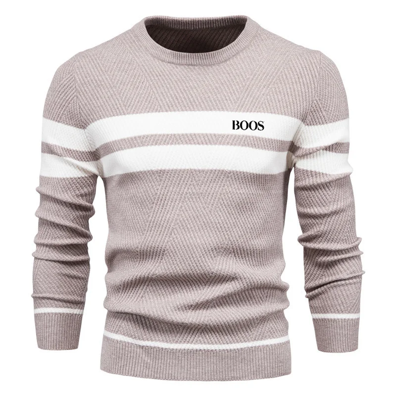 Осенне-зимний мужской повседневный полосатый мужской свитер - Фотография_2