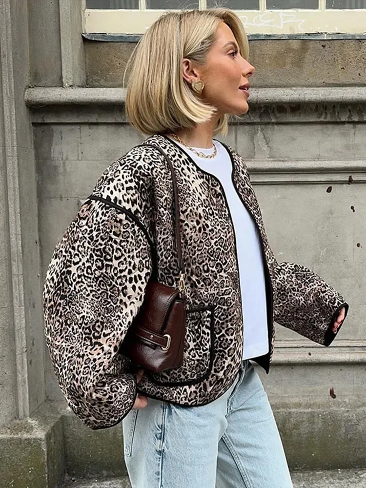 Новое осеннее стеганое пальто с леопардовым принтом для женщин