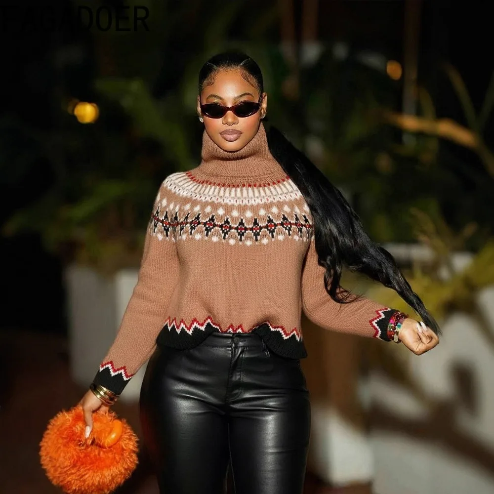 Fagadoer, новый зимний модный вязаный пуловер с принтом для женщин - Фотография_4