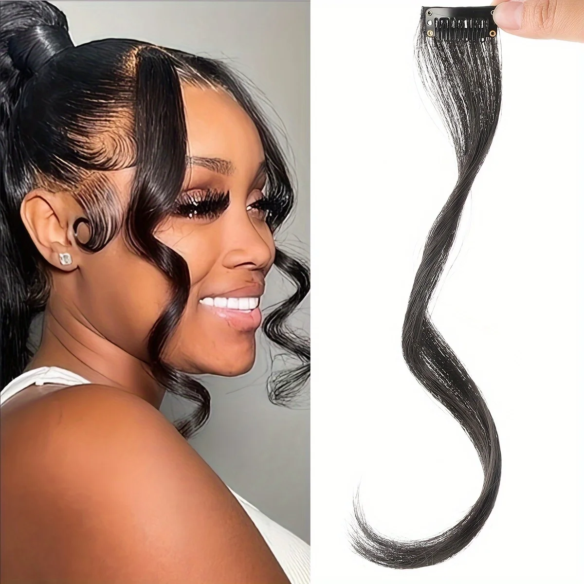 Long side air bangs wavy curly