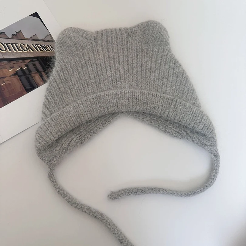 Шапка-ушанка, женская зимняя вязаная шапка из ангоры - Фотография_4