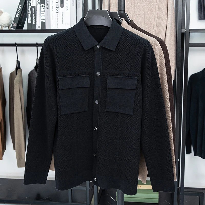 Мужской роскошный вязаный кардиган с длинными рукавами и лацканами - Фотография_2