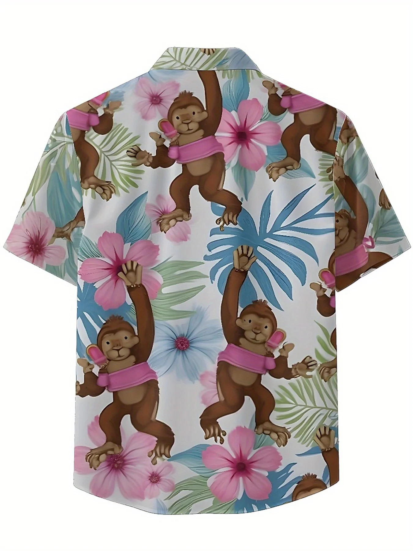 Мужские гавайские рубашки больших размеров с узором тропической обезьяны - Фотография_3