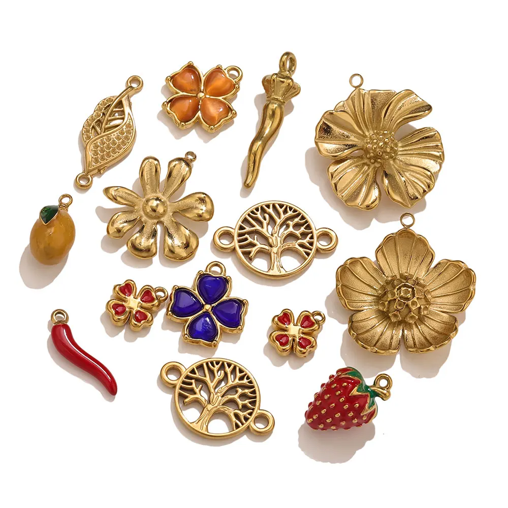 Подвески из нержавеющей стали с цветком и клубникой