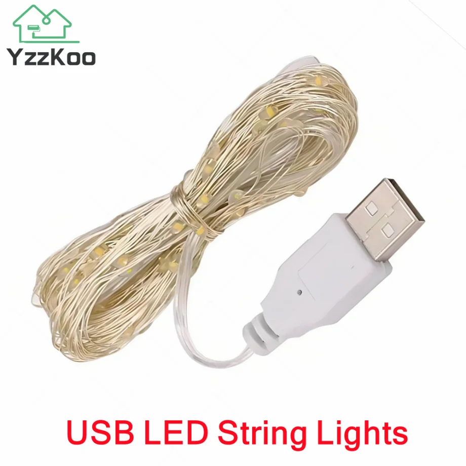 Yzzkoo usb светодиодные гирлянды из медной серебряной проволоки