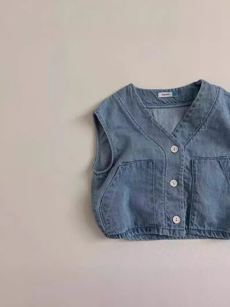 Весенний новый детский джинсовый жилет без рукавов - Фотография_5