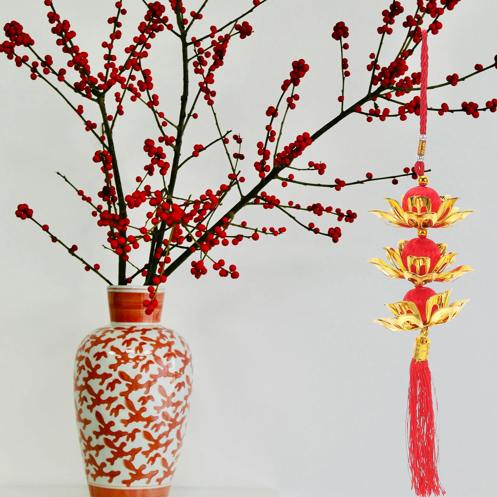 Фонарь лотоса, красная подвеска с кисточкой - Фотография_5