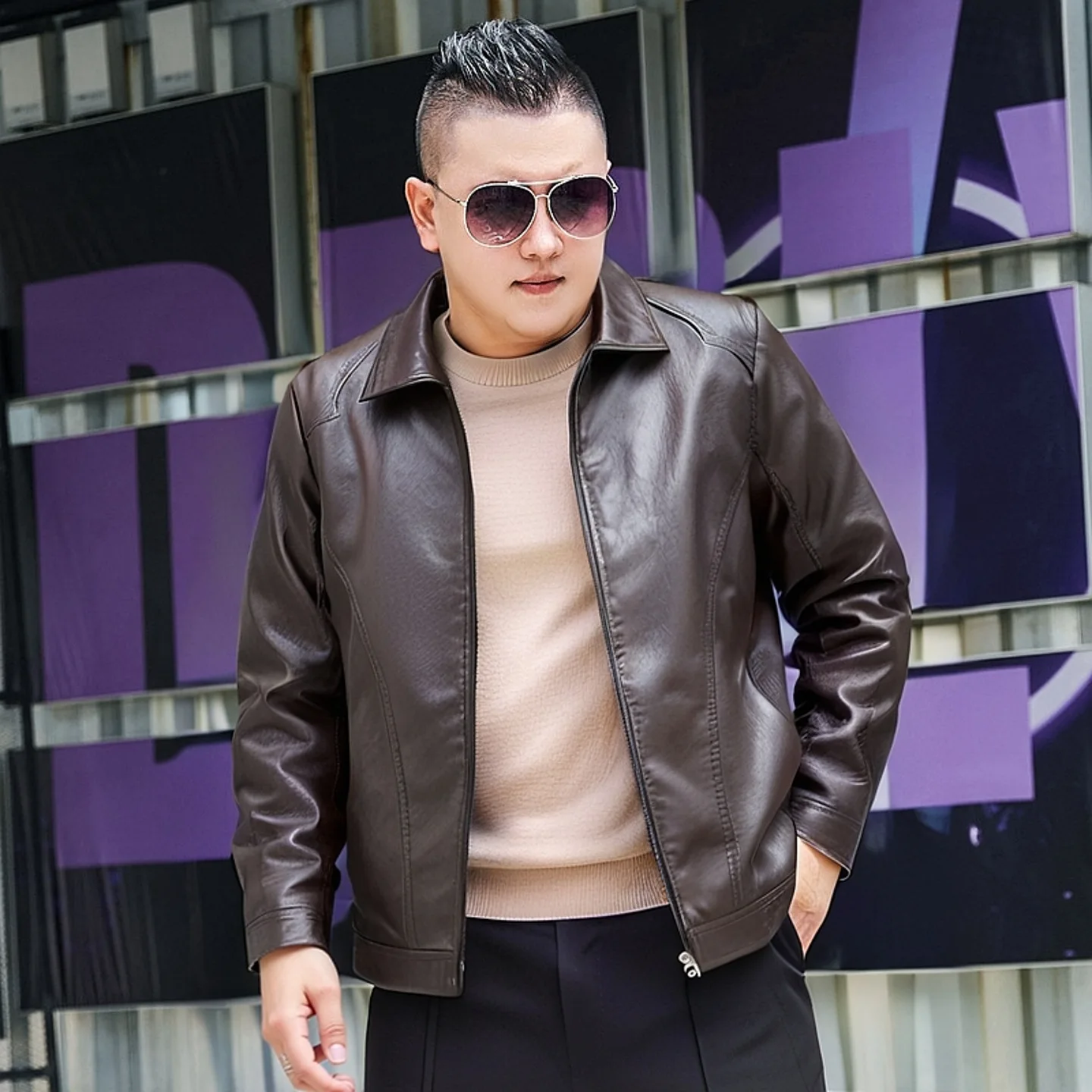 Big size 8xl pu leather jacket - Фотография_3