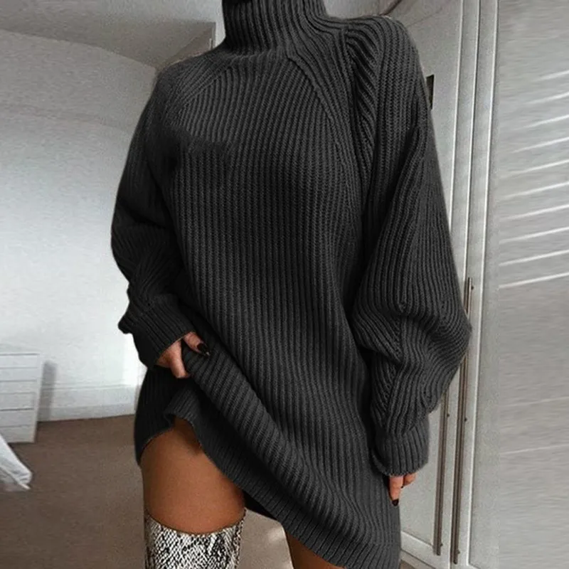 Женское платье-свитер с высоким воротником - Фотография_3