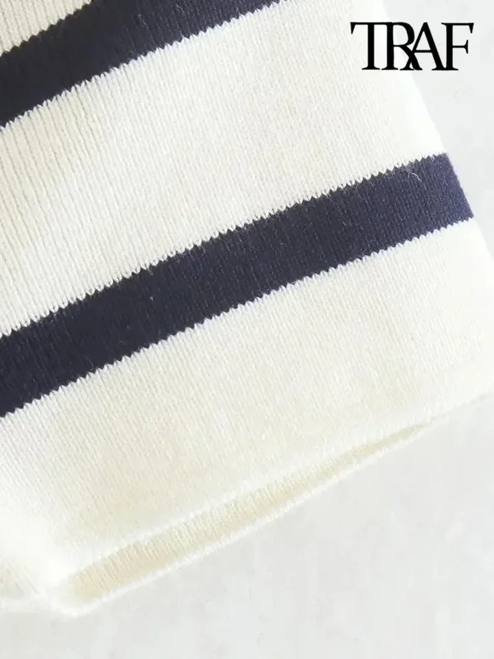 Женский модный полосатый базовый укороченный вязаный свитер - Фотография_6