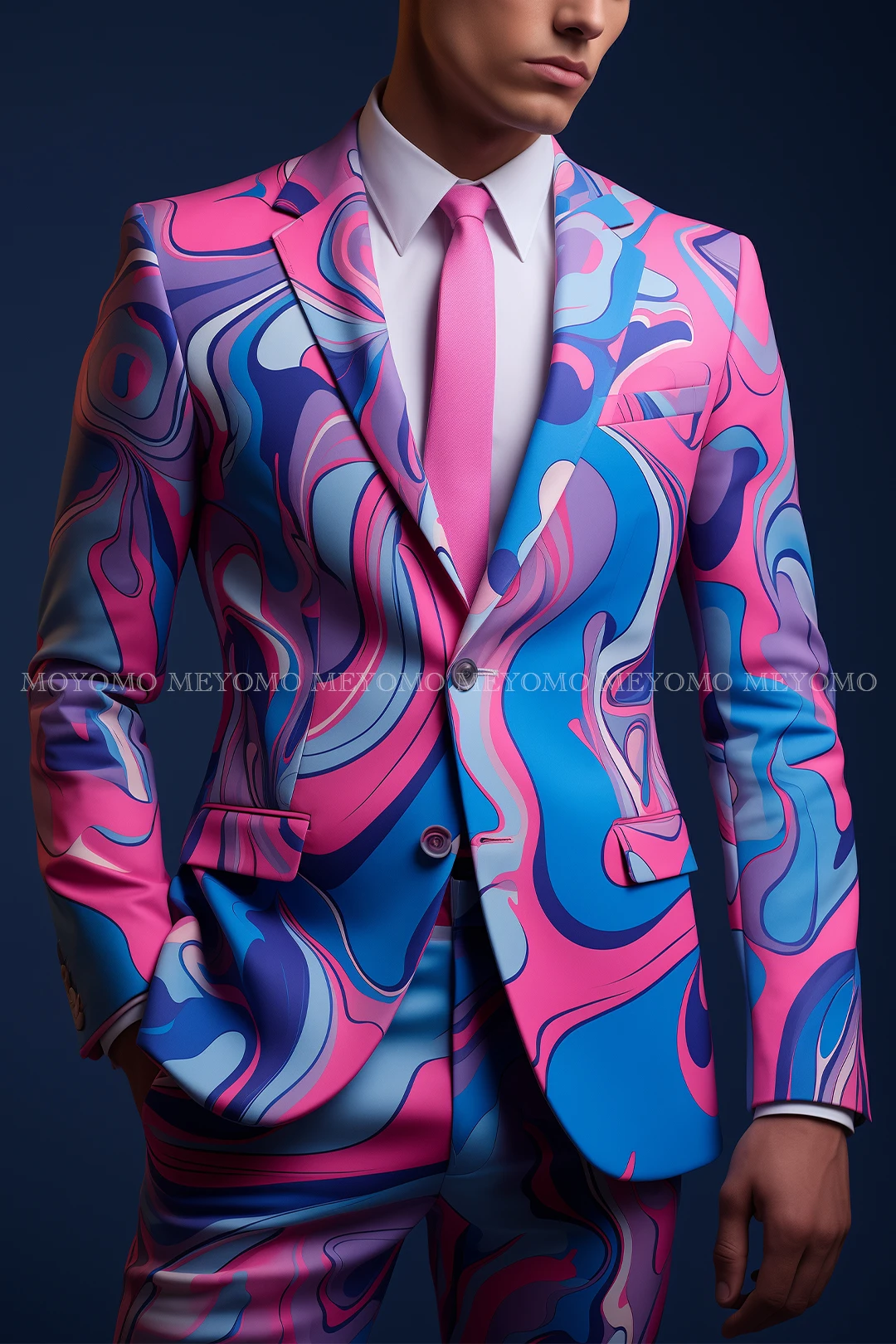 Новая мода, мужской розовый костюм с длинными рукавами и принтом коровы