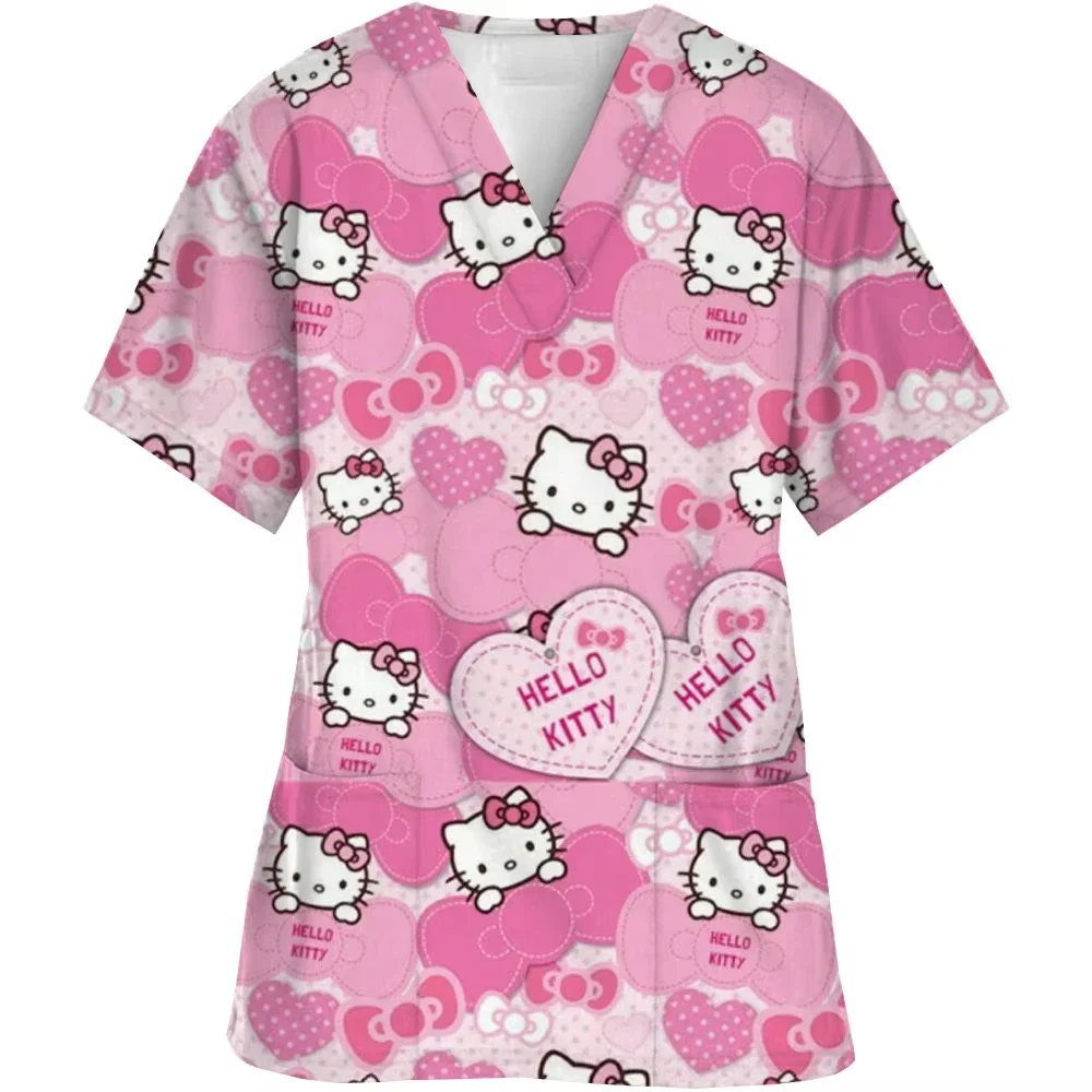 Футболка с v-образным вырезом и карманом «hello kitty care workers» - Фотография_6