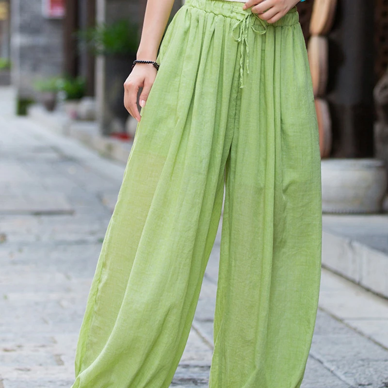 Хлопковые льняные брюки с принтом тай-дай для женщин - Фотография_5