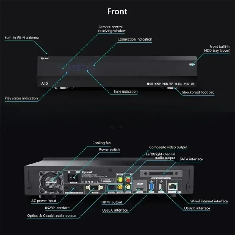 Внутренний hdd hdr 10 blu-ray 4k uhd egreat a10 pro с управлением