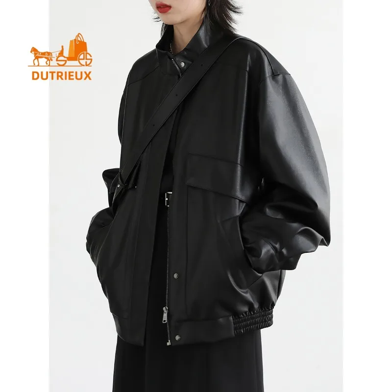 Зимняя женская стеганая кожаная