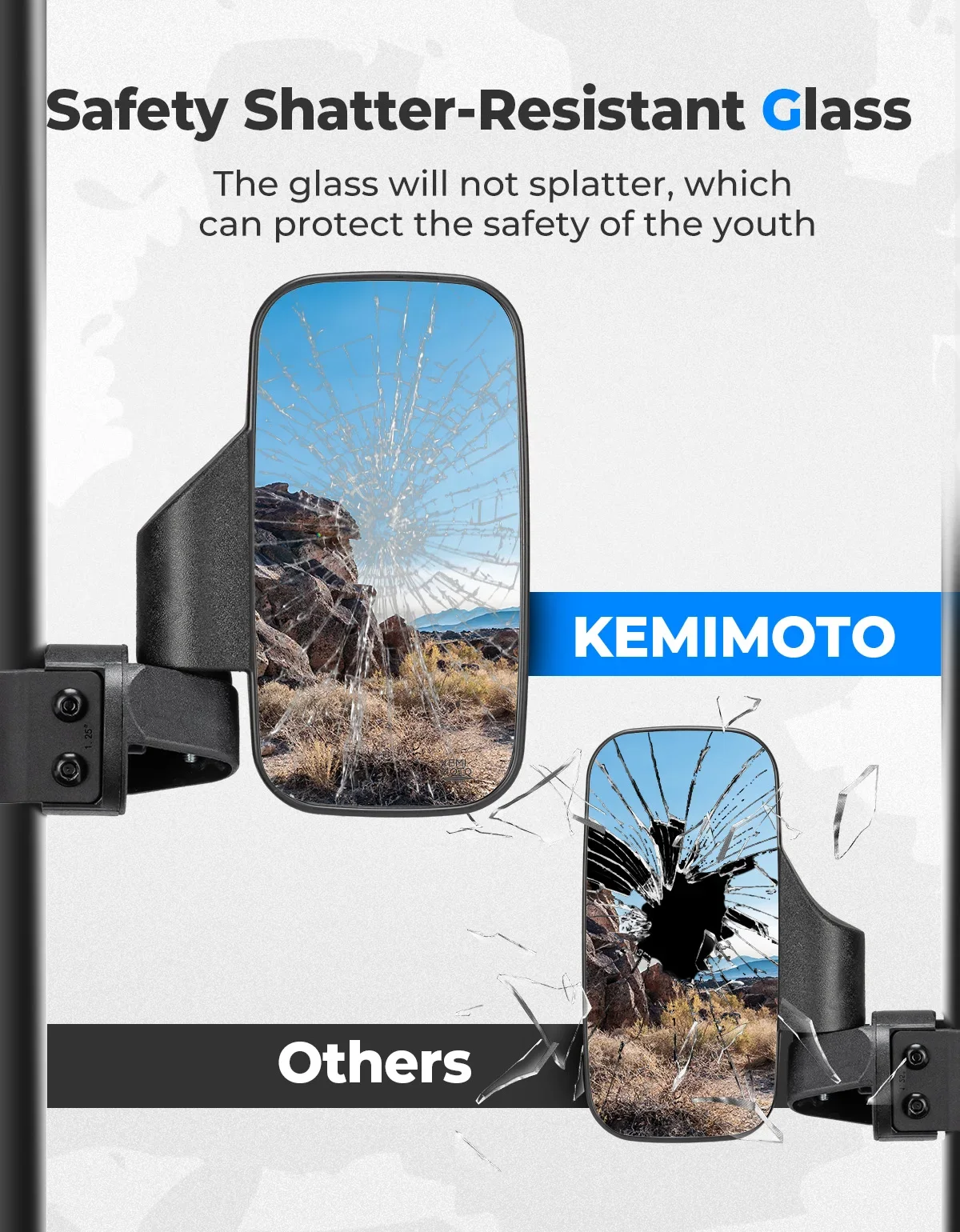 Боковые зеркала kemimoto mini youth utv подходят для рулонной клетки 0 - Фотография_5