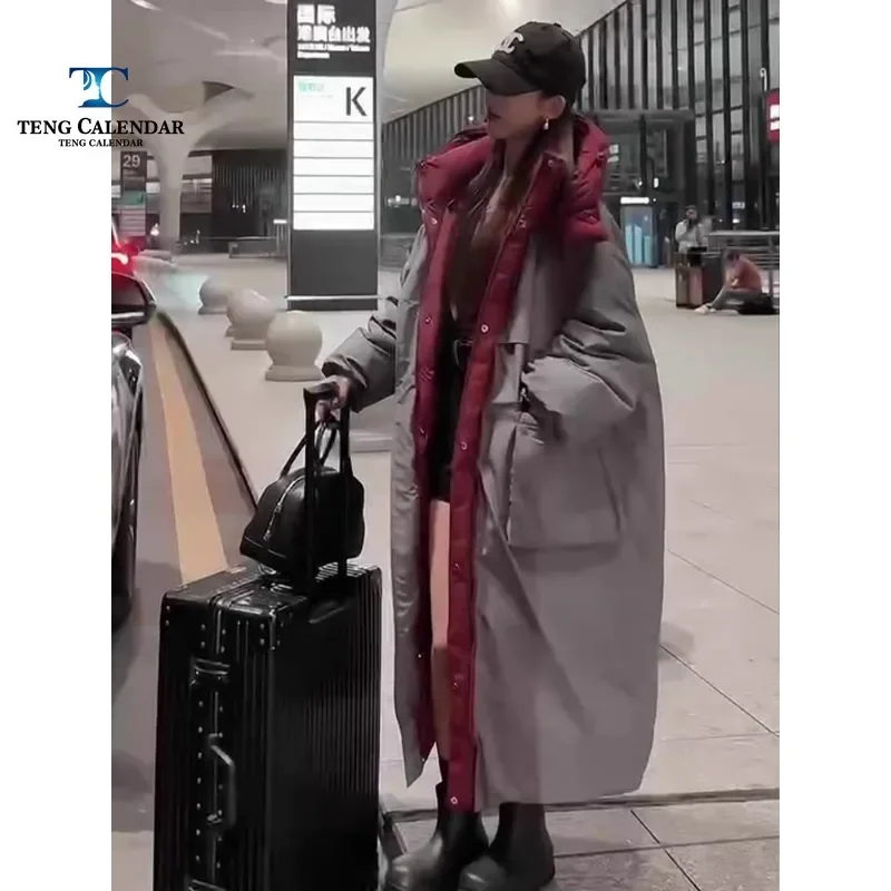 Модный пуховик, корейская версия до колена - Фотография_5