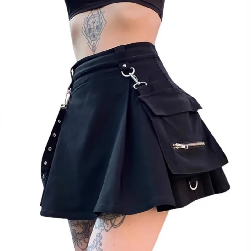 Женские черные черные юбки с высокой талией в стиле панк - Фотография_3