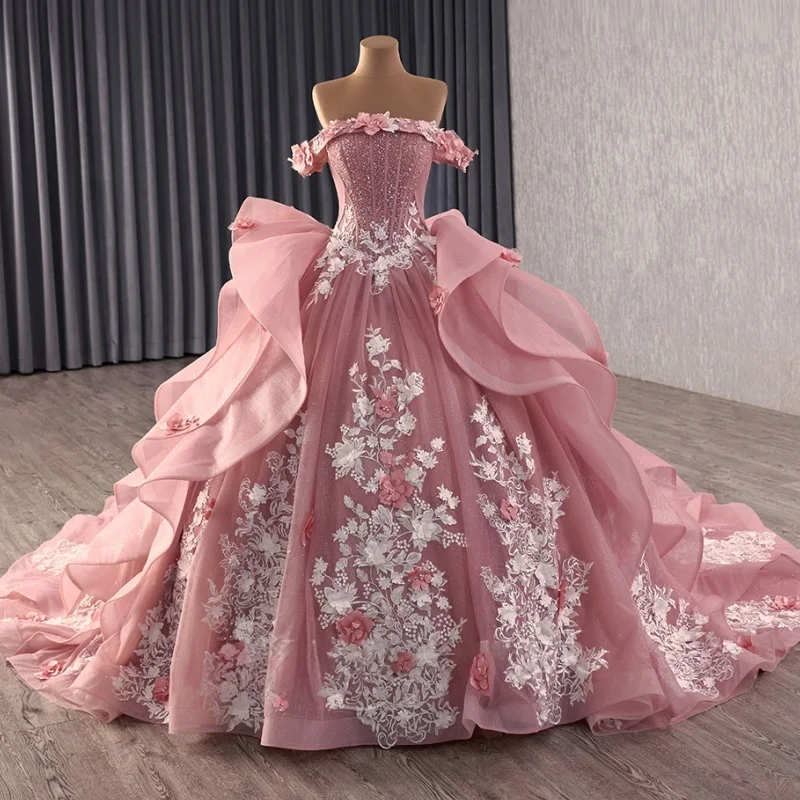 Персиково-розовое платье quinceanera