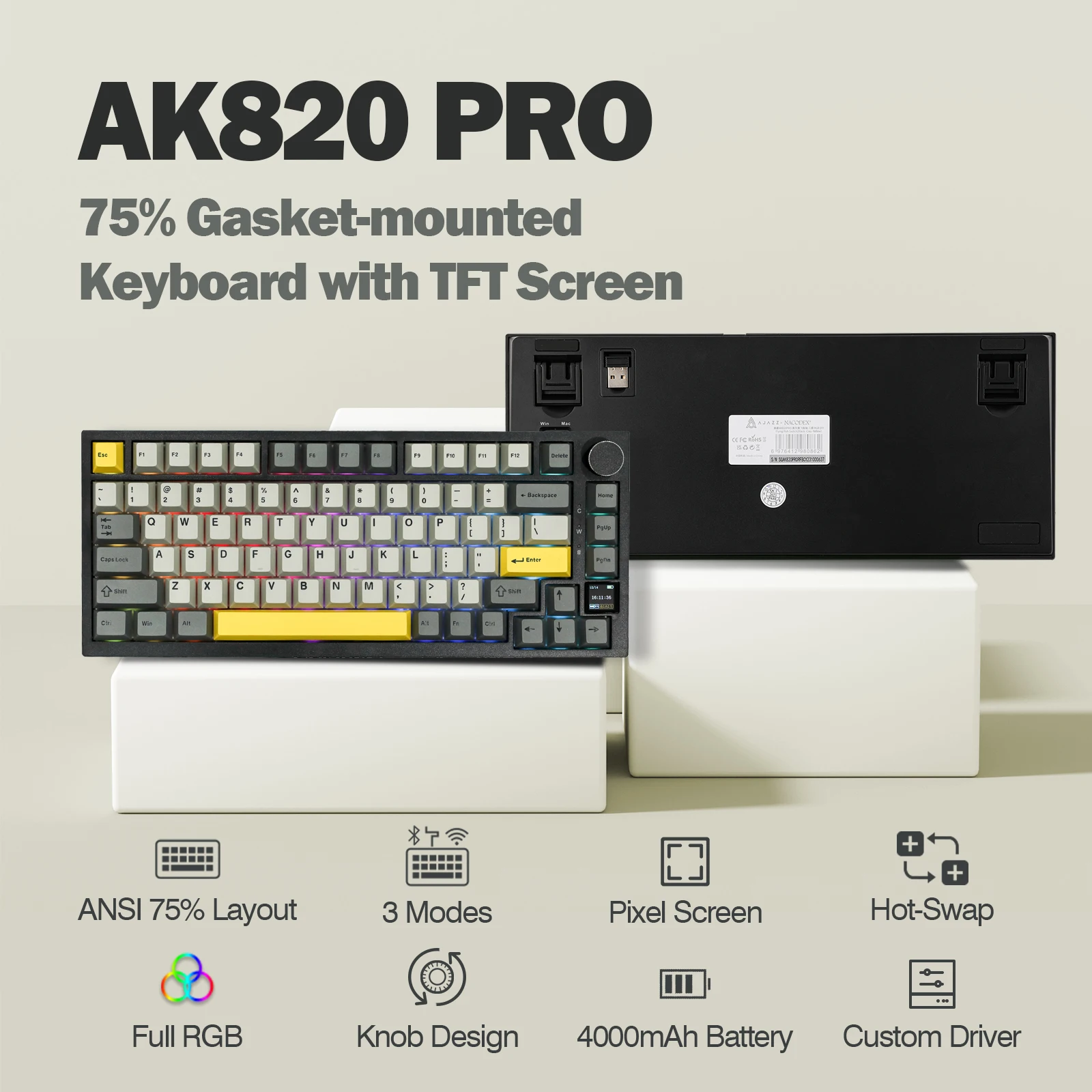 Ajazz ak820 pro 75% проводная механическая клавиатура bluetooth 5 - Фотография_2