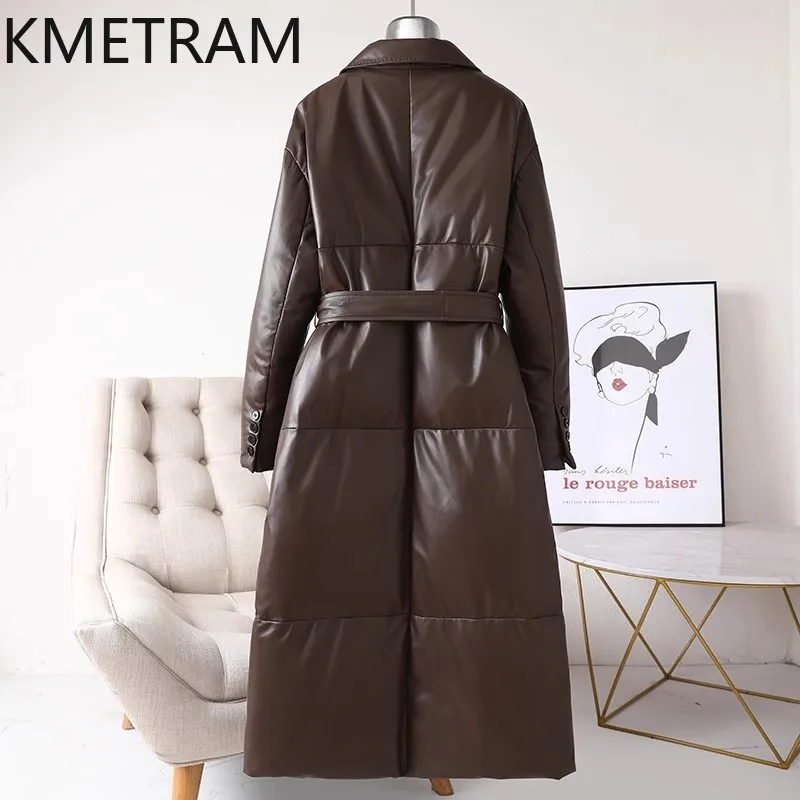 Белая куртка-пуховик из натуральной кожи с гусиным пухом - Фотография_3