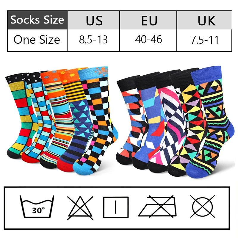 5 пар красочных мужских носков средней длины с геометрическим рисунком - Фотография_2