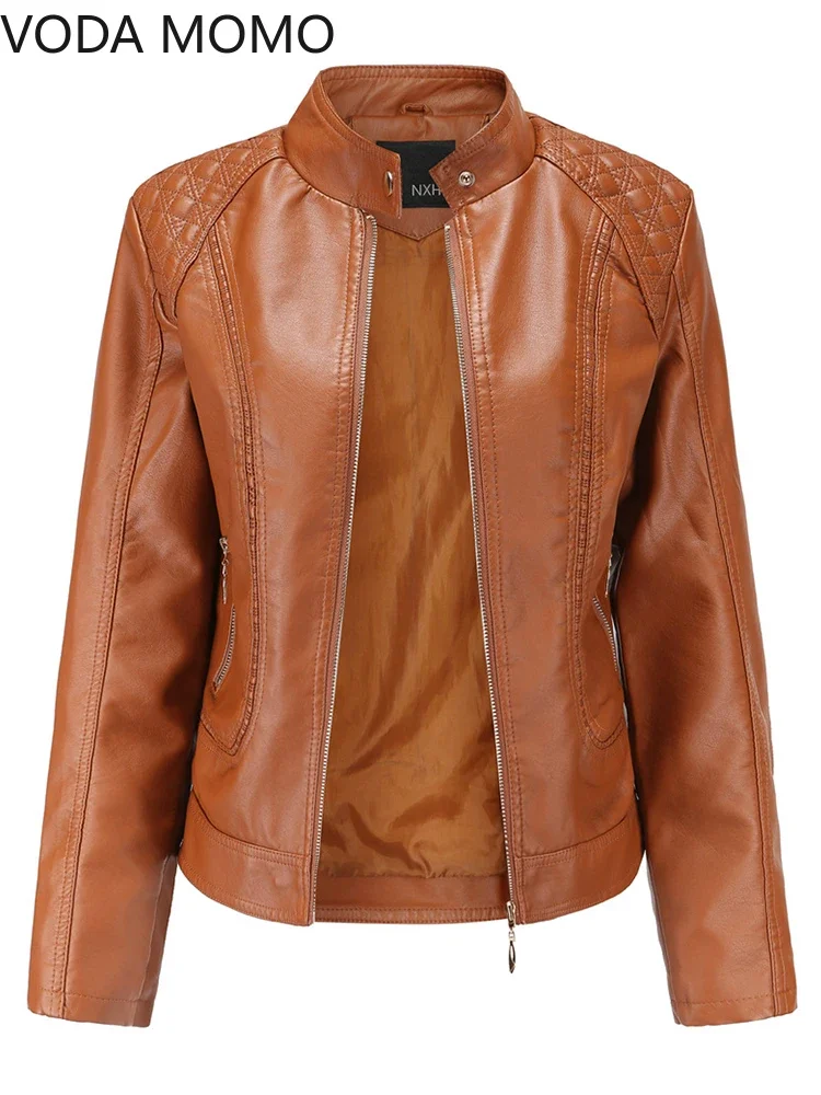 Женская элегантная однотонная куртка с воротником-стойкой - Фотография_3