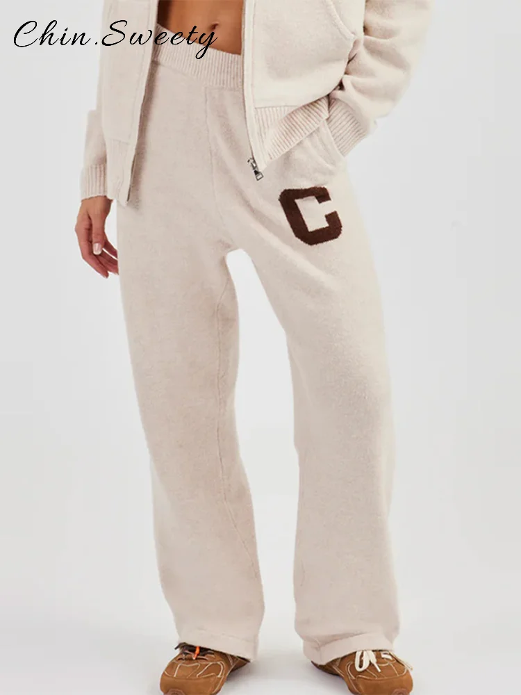 Повседневные женские вязаные спортивные костюмы с капюшоном - Фотография_6